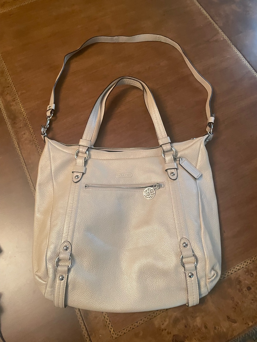 Coach Pebbled Leather Tote in Light Taupe
